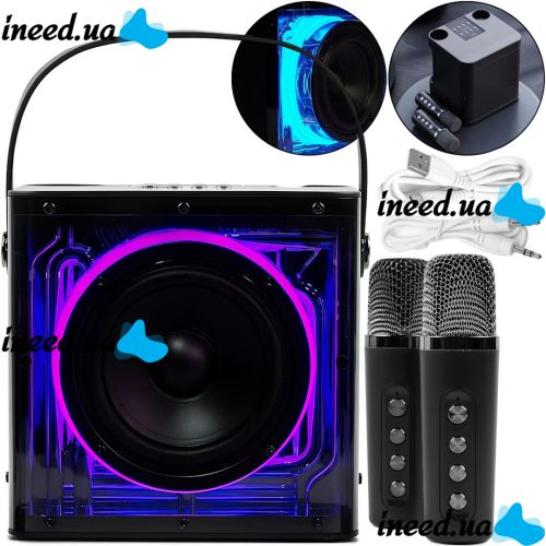 Rechargeable Karaoke Speaker Peterhot A99 Acoustic Bluetooth System with Two Wireless Microphones and RGB Color Music USB microSD CL-227