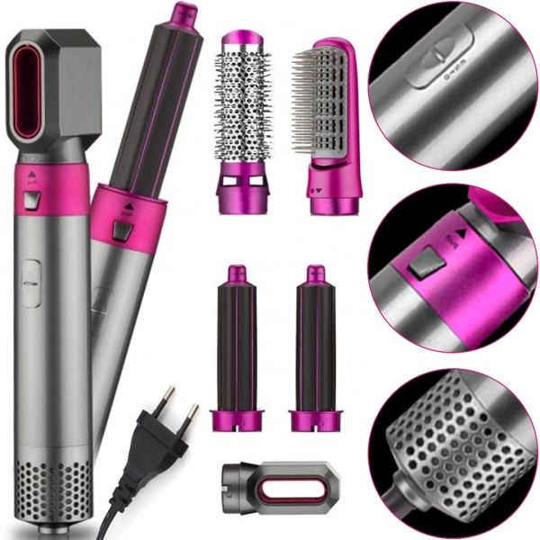 Электрическая щетка Hot Air Styler 5 в 1 фен стайлер для сушки, укладки и объема волос, мультистайлер с насадками для завивки и выпрямления