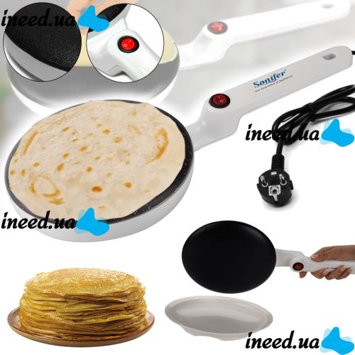 Погружная блинница Sonifer Crepe Maker SF-3034 650W Электрическая сковородка для блинов 20 см электроблинница с антипригарным покрытием Белая