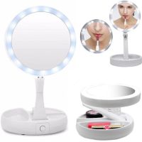Настільне кругле косметичне дзеркало з LED-підсвічуванням My Fold Away для макіяжу, складане збільшувальне дзеркало 10x-трансформер з органайзером