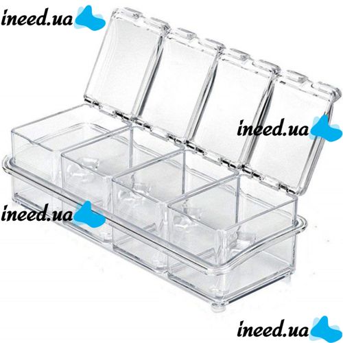 Набор емкостей для хранения специй и приправ Crystal Seasoning Box на 4 отсека, акриловый органайзер, баночки для сыпучих продуктов с подставкой