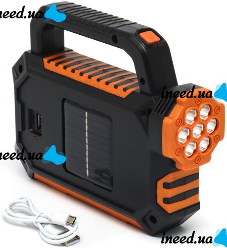 Ручний акумуляторний ліхтар з повербанком Solar Multilight HS-8029-1-B 3W портативний світлодіодний світлодіодний ліхтарик прожектор з сонячною панеллю USB
