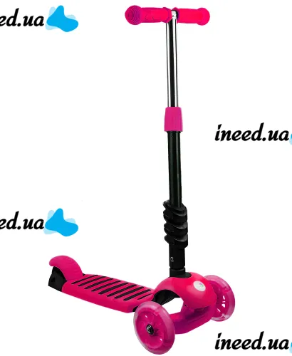 Триколісний дитячий самокат беговел Scooter FYS-2864 Pink 5 в 1 зі складним сидінням, батьківською ручкою та колесами, що світяться, для дітей Рожевий