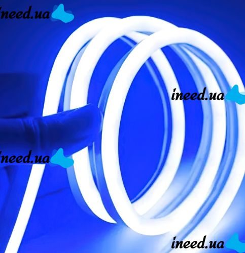 Світлодіодна силіконова стрічка Led Neon 0740 синя 5 м неонова гнучка підсвітка в силіконі з блоком живлення від мережі 3000К IP65 12v-220v Blue