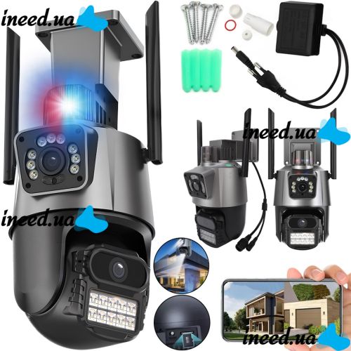 Color Outdoor IP Surveillance Camera with Dual Camera P11 WiFi Video Camera with Night Shooting, Motion Sensor and Microphone 3MP SD RJ45