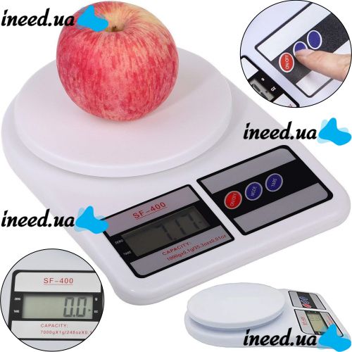 Electronic Table Scales from 1g to 7 kg SF-400, Kitchen Scales with LED Display with Round Platform for Weighing Products White