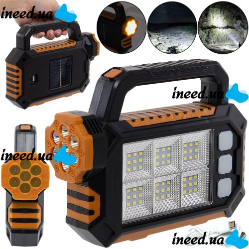 Ручний акумуляторний ліхтар з повербанком Solar Multilight HS-8029-1-B 3W портативний світлодіодний світлодіодний ліхтарик прожектор з сонячною панеллю USB