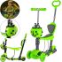 Scooter FYS-2864 Green 5-in-1 three-wheeled children's scooter with folding seat, parental handle and lighted wheels for kids Green