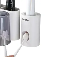 Ecoco XL-154 Wall-mounted Toothbrush Holder with Automatic Toothpaste Dispenser + 4 Cups, Dispenser Organizer for Storing Accessories