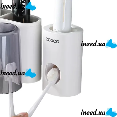 Ecoco XL-154 Wall-mounted Toothbrush Holder with Automatic Toothpaste Dispenser + 4 Cups, Dispenser Organizer for Storing Accessories