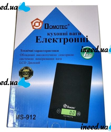 Кухонні електронні ваги Domotec MS-912 від 1 гр до 7 кг, прямокутні сенсорні ваги MX - 402 з плоскою платформою для зважування продуктів чорні