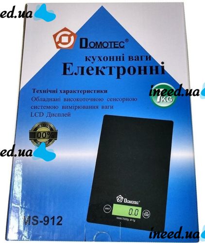 Domotec MS-912 Kitchen Electronic scales from 1 g to 7 kg, MX-402 Rectangular sensor scales with a flat platform for weighing products White