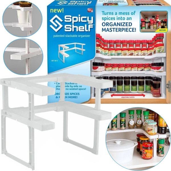 Универсальная полка-органайзер для специй Spicy Shelf кухонная полка, стеллаж, стойка, двухуровневый органайзер, шкаф для хранения емкостей и банок