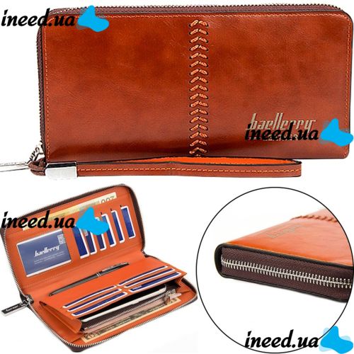 Чоловічий гаманець клатч Baellerry Leather Model 1 W009 Orange з відділенням для телефону, чоловіче портмоне на 21 відділень для купюр Помаранчевий