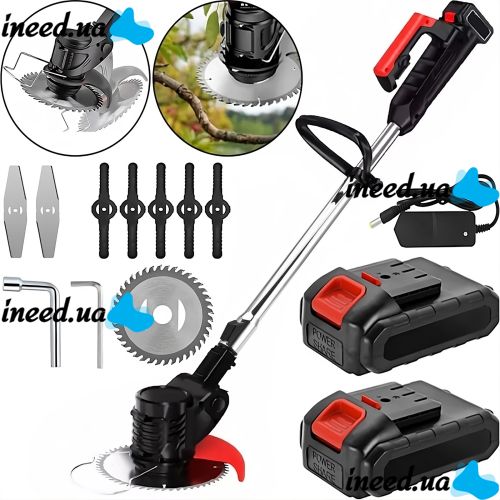 Cordless Lawn Mower Trimmer Elmos HT901 21V for Mowing Grass and Bushes with 2 Batteries, Rechargeable Garden Mower GZ-02