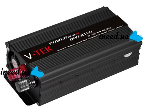 Автомобільний інвертор V-TEK PowerMaxx SSK-2000W 12V - 220V від прикурювача і акумулятора, Авто перетворювач напруги струму 12В 2000Вт, Чорний