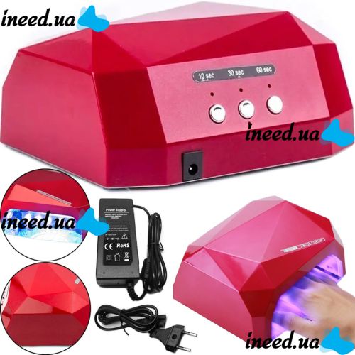 УФ лампа Beauty nail Diamond D-058 CCF + LED 36W для манікюру і педикюру гібридна лампа для сушіння нігтів, гель лаку 36Вт з таймером рожева
