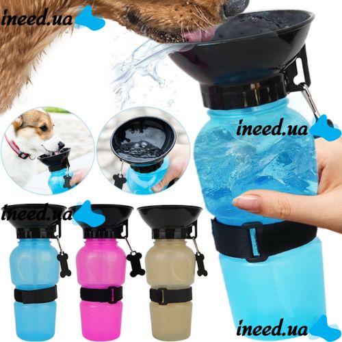 Портативна Дорожня поїлка для собак Aqua Dog Petshy PET Bottle 500 мл автоматична прогулянкова пляшка для води з чашею в дорогу ПЕТ ботл