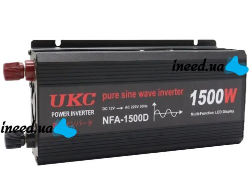 Автомобільний перетворювач інвертор UKC NFA-1500D 12V-220V з чистою синусоїдою 1500W, Автоперетворювач напруги струму AC/DC від акумулятора