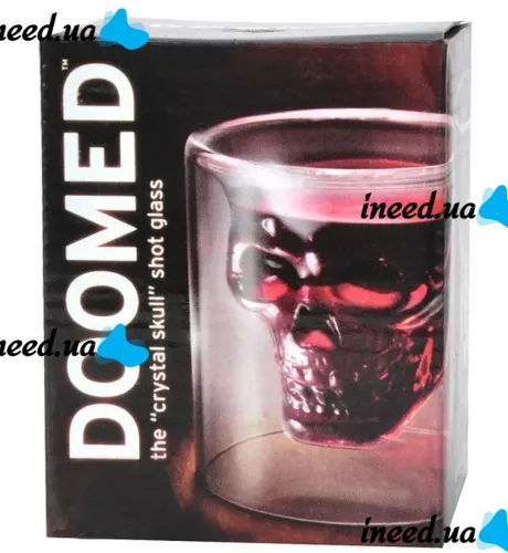 Скляна стопка для віскі Doomed Череп з подвійним дном 70мл для алкоголю 3D стакан чарка для алкогольних напоїв з подвійними стінками у формі черепа