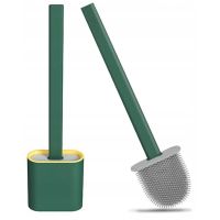 Toilet brush with a flexible silicone flat brush for cleaning the toilet bowl NJ-497 Green with wall mounting, hinged brush 10 x 4.5 x 36 cm
