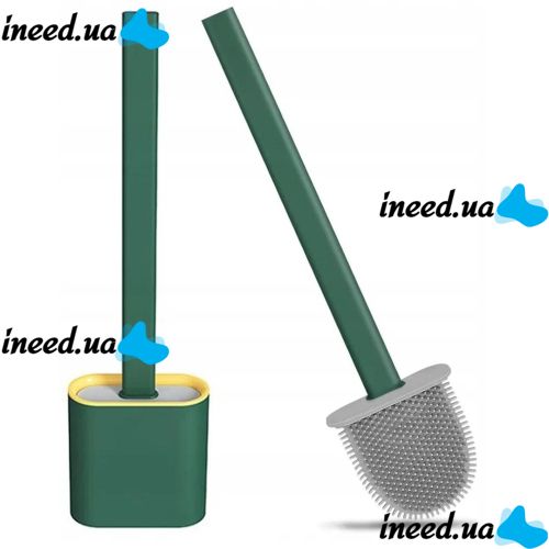 Toilet brush with a flexible silicone flat brush for cleaning the toilet bowl NJ-497 Green with wall mounting, hinged brush 10 x 4.5 x 36 cm