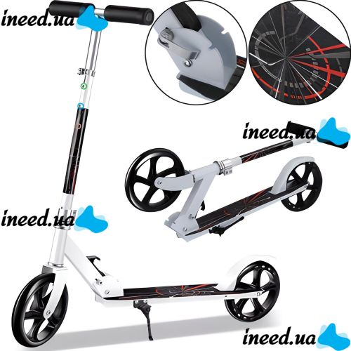 Two-wheeled Folding Scooter Scooter 888 BT-3 White with Footrest and Height Adjustment for Teenagers 110 kg, Urban Straight Scooter Wheels 200mm