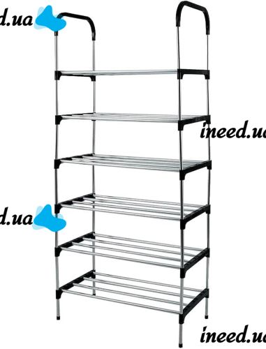 Підлогова Полиця органайзер Shoe Rack Rias RD-9005 для зберігання взуття 6 ярусів, стійка етажерка на 6 секцій полиць 115x56x30 см зі сталі срібляста