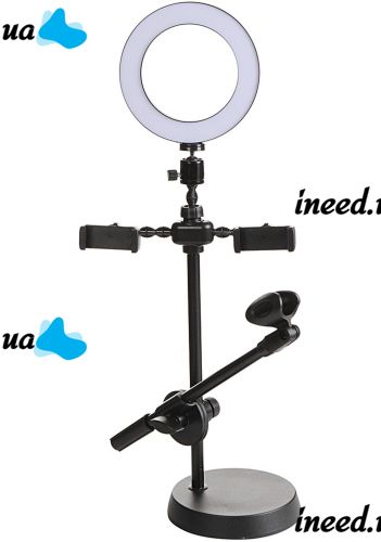 Кільцева LED лампа Phone Stand Youtuber HA - 12 селфи лампа 16 см настільний штатив з підставкою для мікрофона і двома тримачами для телефону від USB