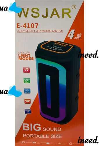 Портативна Bluetooth колонка WSJAR E-4107 20W бездротовий блютуз динамік, акумуляторна акустична система C RGB LED підсвічуванням USB MS-3627BT