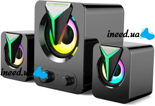 Музичні комп'ютерні колонки Hotmai Speaker FT-25-2.1 з RGB підсвічуванням для ПК, акустична система з сабвуфером і сателітами 9W USB 3.5 мм FT-25
