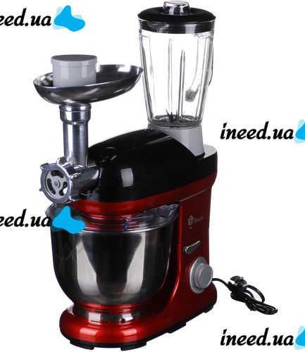 Stationary planetary harvester dough mixer Domotec MS-2052 with a metal bowl for 4 liters 3500W, Kitchen mixer meat grinder blender with nozzles Red