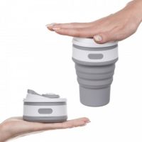 Collapsible Silicone Thermo Cup Collapsible SL-100 350 ml, Silicone Folding Transformer Cup with Lid Silicon Magic Cup with Plastic Rim