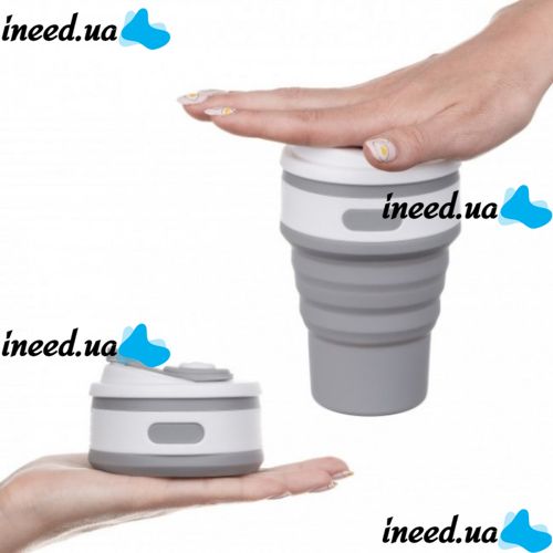 Collapsible Silicone Thermo Cup Collapsible SL-100 350 ml, Silicone Folding Transformer Cup with Lid Silicon Magic Cup with Plastic Rim