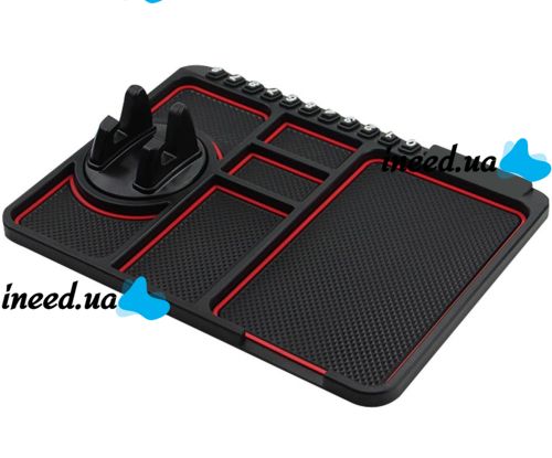 Противоскользящий автомобильный коврик органайзер Scratch mat HA-20 4в1 на приборную панель машины, Держатель подставка для телефона и карт Красный