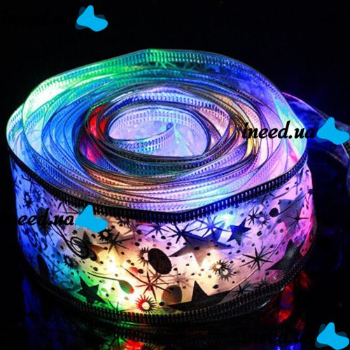 Світлодіодна гірлянда у вигляді стрічки LACESHINE RGB 5 метрів з малюнком сніжинок на батарейках, Новорічна стрічка 5м 50 LED діодів різнобарвна