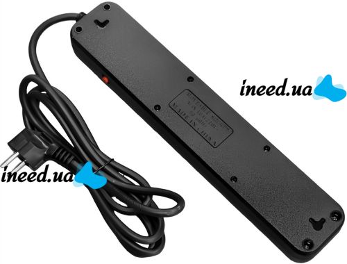 Мережевий фільтр Power Socket J02 3000w на 4 розетки 3 USB 3.4 A і 1 Type-C електричний Подовжувач переноска для підключення приладів до мережі Чорний