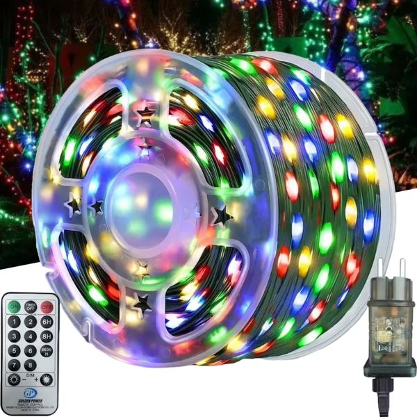 New Year's Garland RGB Dew 50 meters 500 LED Diodes with Remote Control IP44, Xmas LED String 8 Modes from 220V Multicolored