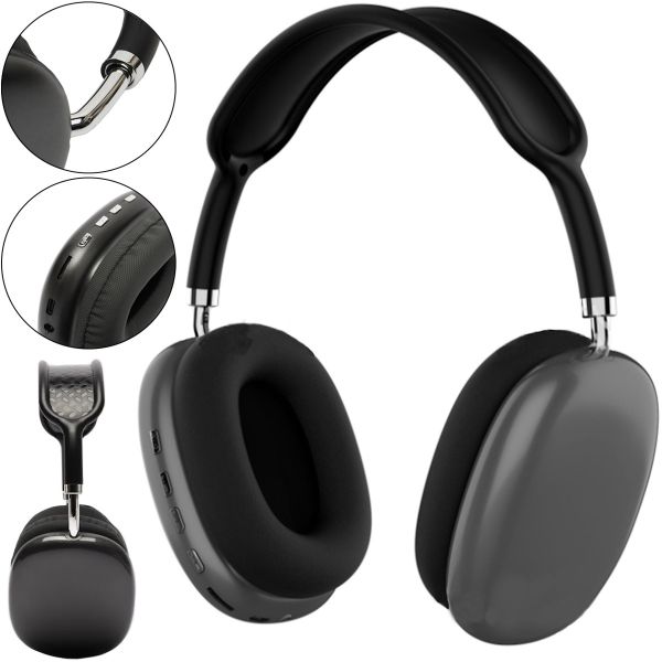 Overhead Wireless Bluetooth Headphones Macaron P9 Max with Aux, Full-size Bluetooth Stereo Headphones with microSD Memory Card Slot, TF Card Black