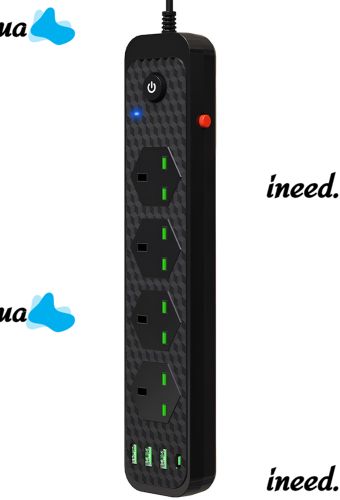 Мережевий фільтр Power Socket J02 3000w на 4 розетки 3 USB 3.4 A і 1 Type-C електричний Подовжувач переноска для підключення приладів до мережі Чорний