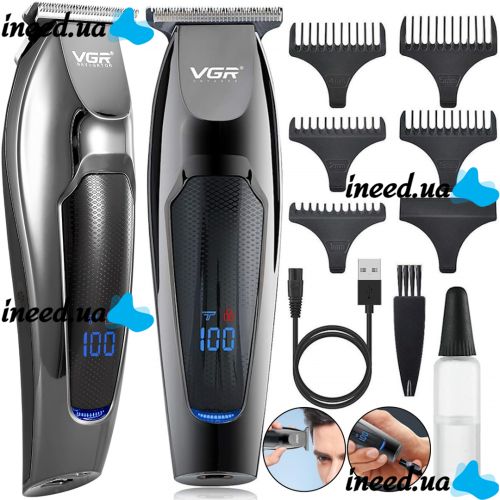 Wireless Rechargeable VGR V-070 Hair Clipper, Men's Edging USB Beard and Mustache Trimmer with Replaceable Nozzles V070