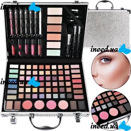 Miss Young GM20250 Cosmetics Gift Set 93 items Makeup eye shadow glosses blush powder and brushes in case Silver