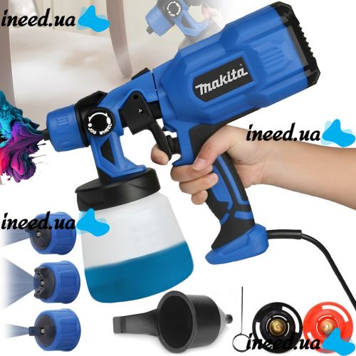 Electric spray gun Makita AH550L 650W hand sprayer spray gun with a paint container of 800 ml 3 degrees of spraying from the network of Makita