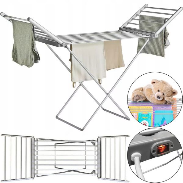 Electric Floor Folding Clothes Dryer Rainberg EA-0149 Clothes Rack Heated by Mains, Electric Dryer 230W Silver