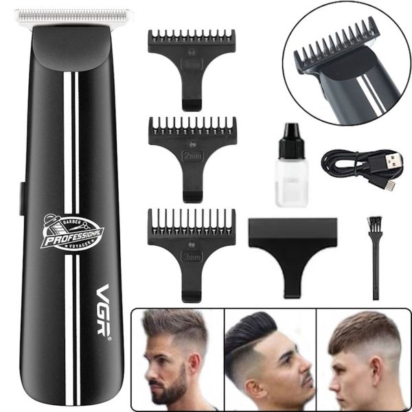 Wireless Rechargeable VGR V-007 Hair, Beard and Mustache Clipper 4 Nozzles, Rechargeable Male Edging USB Trimmer 5W V 007