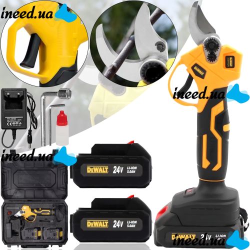 Cordless pruning shears DeWalt DCMPP540P1 24V 5AH with 2 batteries for trimming branches and trees, Cordless electric pruning shears scissors DeWalt in a case
