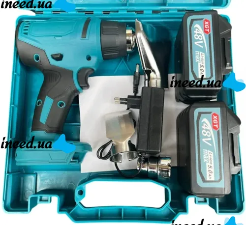 Акумуляторний будівельний фен Makita DHG180RT 48V 5Ah з 3 насадками, Промисловий тепловий пістолет 50-550°C Макіта з 2 акумуляторами в кейсі