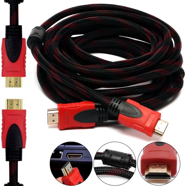Усиленный кабель Hdmi to Hdmi 20м 1080p в обмотке, кабель-удлинитель HDMI-HDMI 20m 20 m, 20 м для монитора и телевизора в оплетке Черно Красный