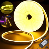 Світлодіодна силіконова стрічка LED NEON 0729 Yellow 5 м з блоком живлення, універсальна неонова гнучка підсвітка 12v-220v 5m в силіконі Жовта