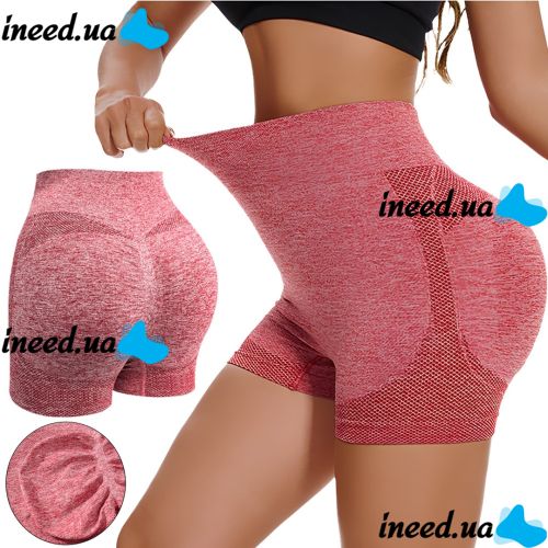 Women's Seamless Lifting Yoga Shorts XZY8855 Stretchy High Waist Push-Up Sport Cycling Shorts for Fitness Pink S-XXL